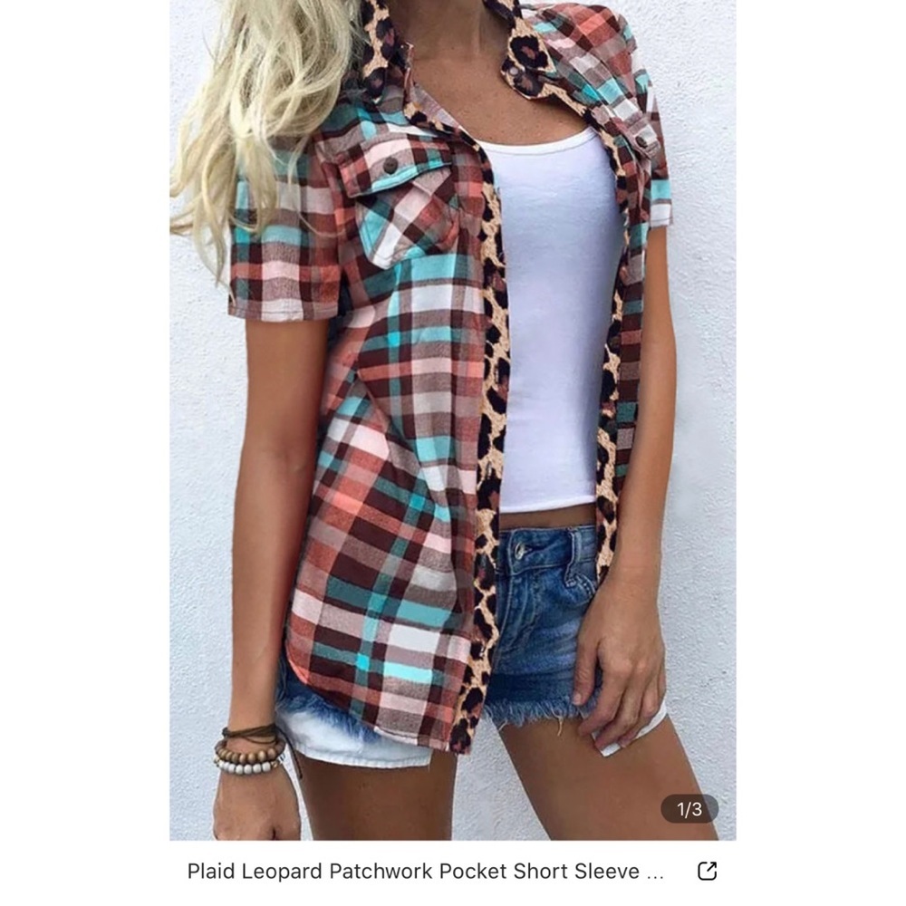 Plaid Leopard Button Up short sleeve